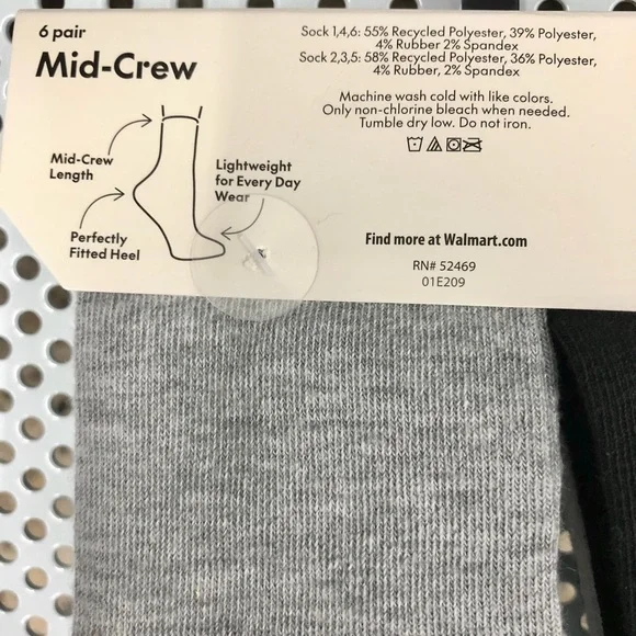 🔥$8🔥NEW Ribbed Mid Crew Socks, 6-Pack Shoe Sizes 4-10 Multicolored Women's - Picture 9 of 15